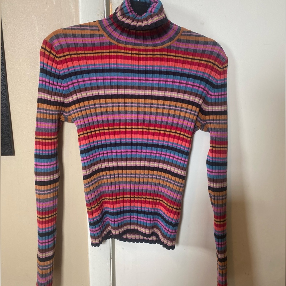 Women's multi-colored, striped turtle neck. Size Large